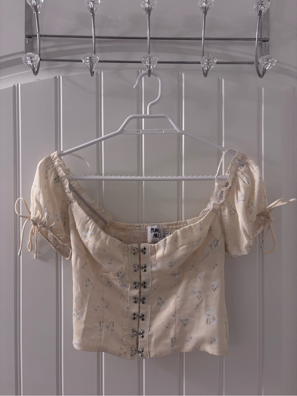 Princess Polly Cream Floral Puff-Sleeve Corset Crop Top